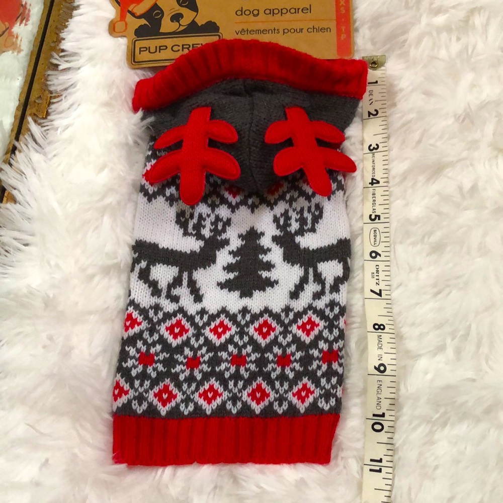 New Pup Crew reindeer knit dog sweater with antler hood.  Size XS.  Cute! - Picture 11 of 12